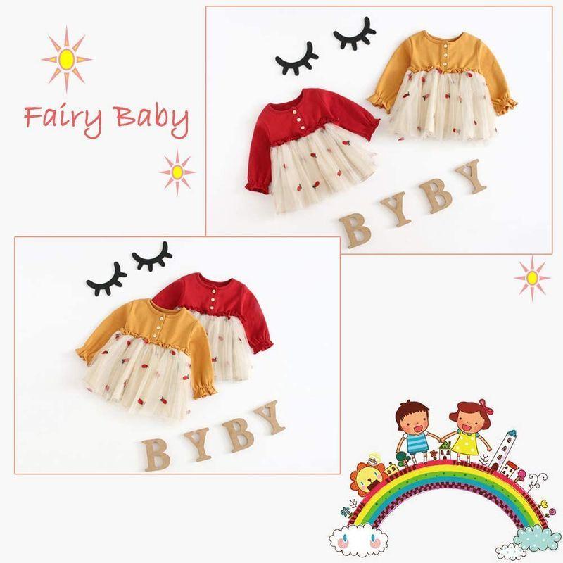 Fairy Baby ベビーワンピース チュチュドレス チュールスカート 長袖 女の子 春秋服 プリンセス風 80 レッド ホットセール