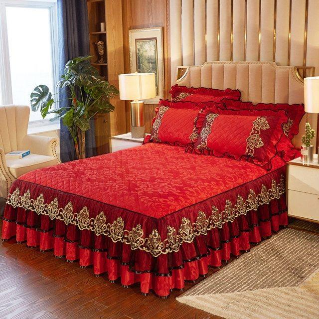 2020New Lace Velvet Bed Skirt Queen Full King Cover with Surface Quilted Be