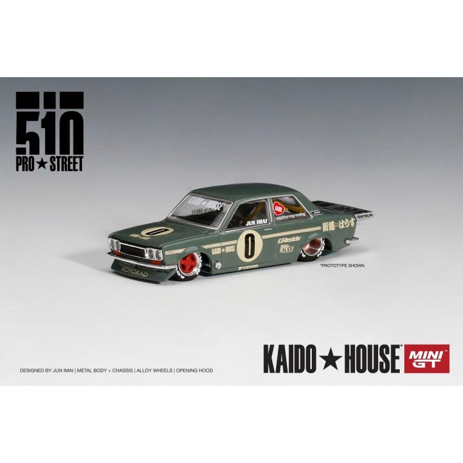 MINI GT　KHMG001　ダットサン 510 プロストリート OG グリーン KAIDO HOUSE (左ハンドル) ※1/64スケール｜minicar-kenbox