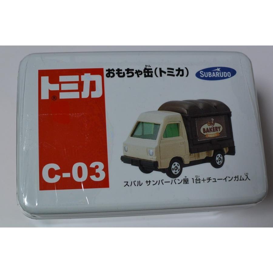 トミカ　おもちゃ缶(トミカ）　C-03　スバル　サンバーパン屋 　缶入り｜minicars