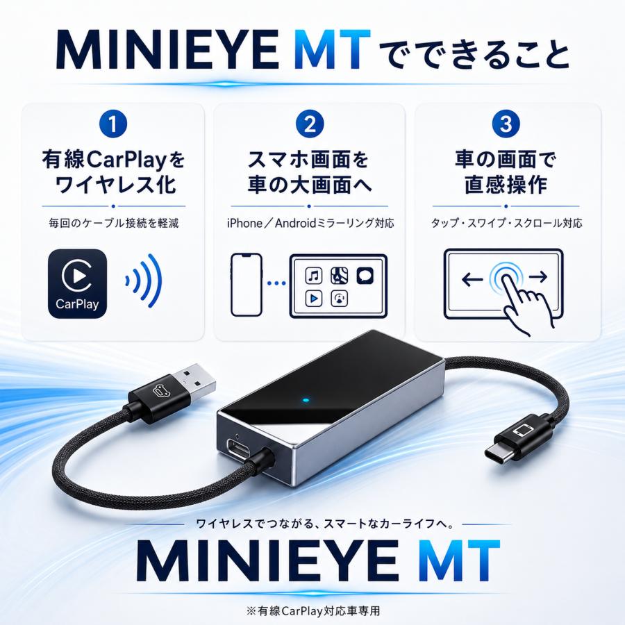 MINIEYE CarPlay ワイヤレスアダプター カーナビ iPhone/Android