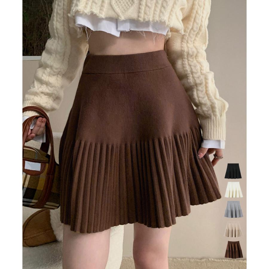 プリーツミニスカートニットスカート 秋冬【ネコポス投函