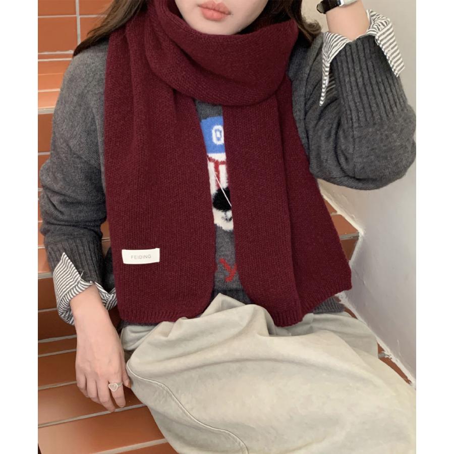 ニットマフラー韓国風 無地ニットストール : miniministore