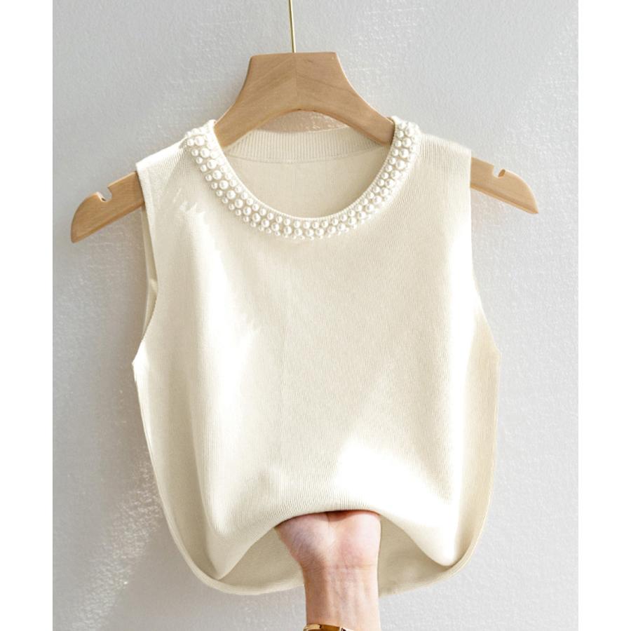 miniministore（ミニミニストア） パール付きトップスノースリーブ