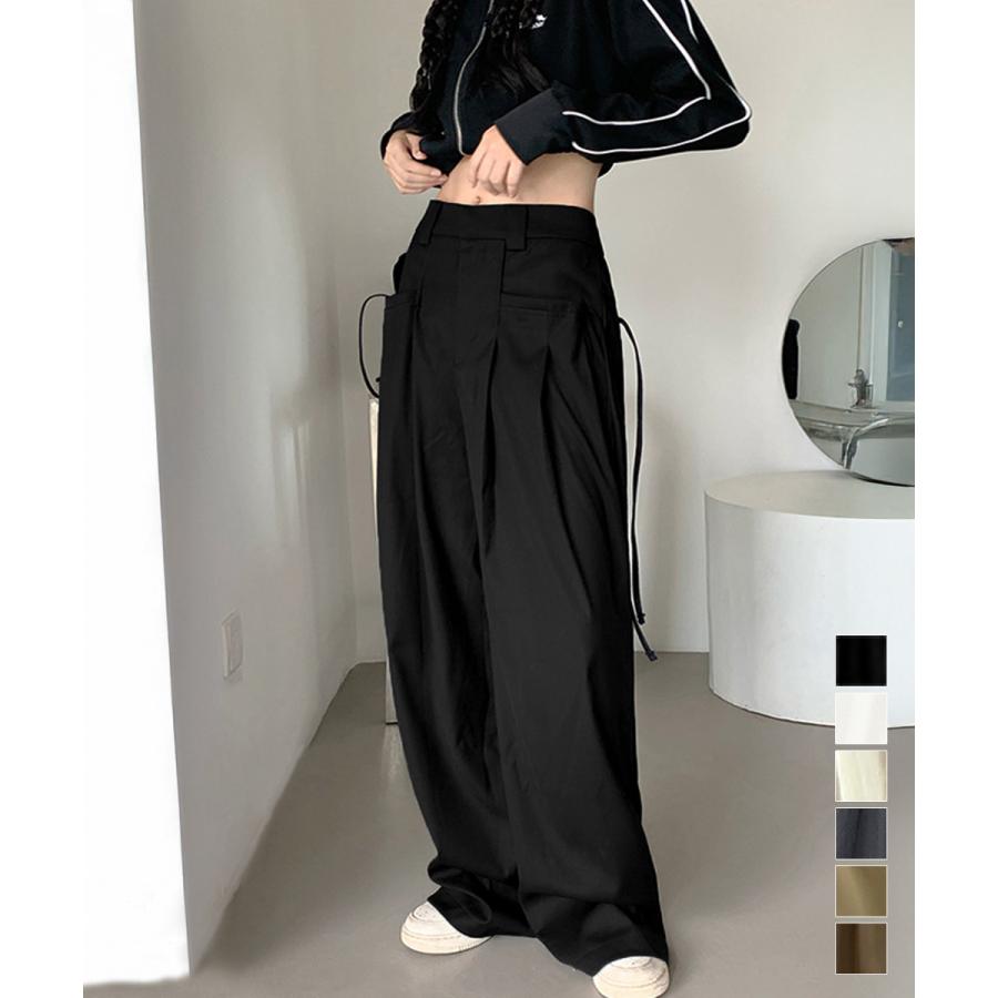 ハイウエスト 黒 ワイドパンツ 5ボタン　ウール100% miniministore（ミニミニストア） ワイドパンツレディースハイウエスト