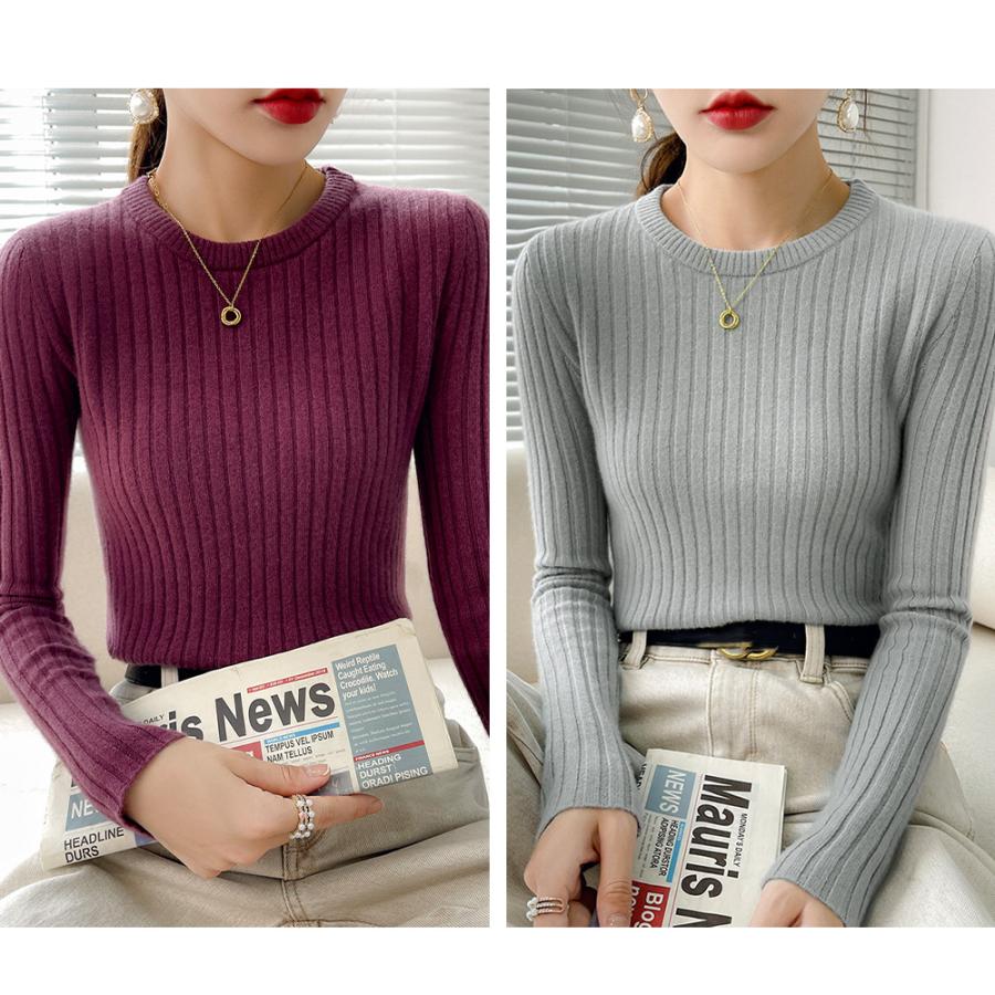 リブ編みクロスデザイン長袖トップス osharewalker ニット レディース 秋冬 トップス 長袖 折り返し襟