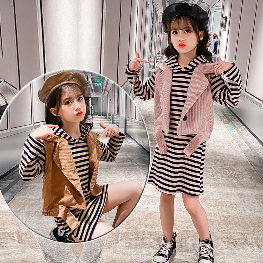 キッズ 子供服 女の子 ボーダー柄ワンピース ベスト 長袖 2点セット おしゃれ カジュアル 中学生 可愛い 暖かい 33axl 003 Miniministore 通販 Yahoo ショッピング