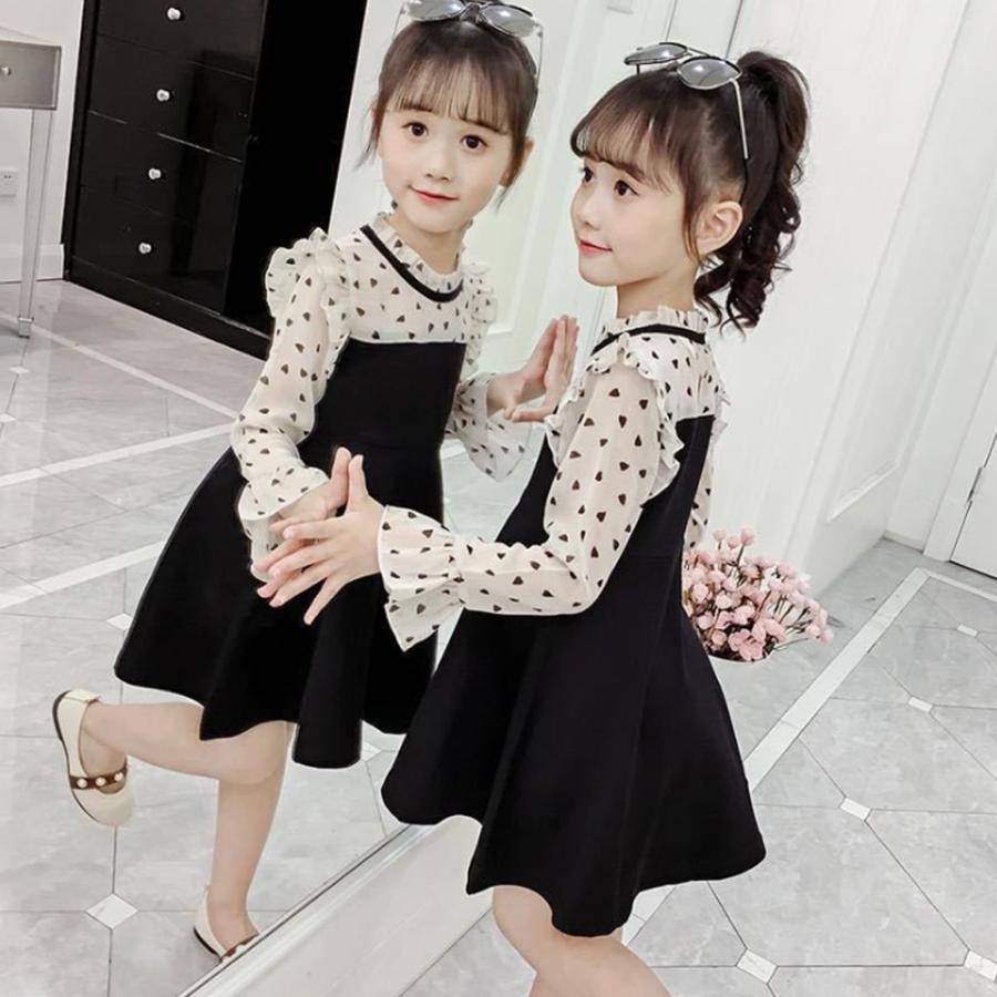 キッズワンピース 長袖 ドレス子供服 女の子 新作 おしゃれ ドッキング ハート柄 ワンピース 春 秋 サマー ネコポス可 33fsfs 001 Miniministore 通販 Yahoo ショッピング