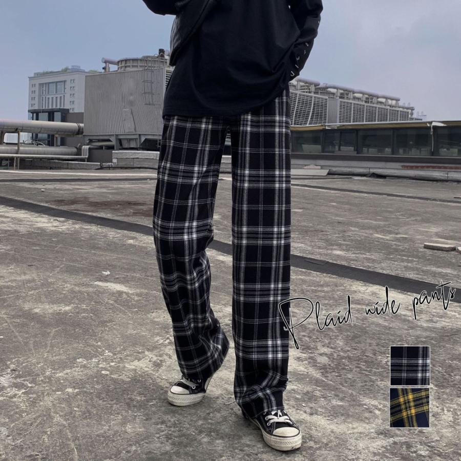 チェック柄 ワイドパンツ レディース ハイウエスト ストレートパンツ ゆったり ウエストゴム ボトムス カジュアル ズボン ネコポス可 6feizhe 002 Miniministore 通販 Yahoo ショッピング