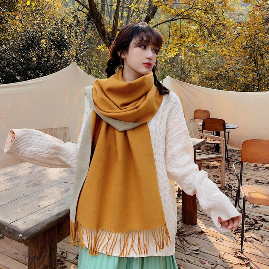 miniministore リバーシブルストール大判フリンジマフラー【ゆう miniministore リバーシブルストール大判フリンジマフラー【ゆう