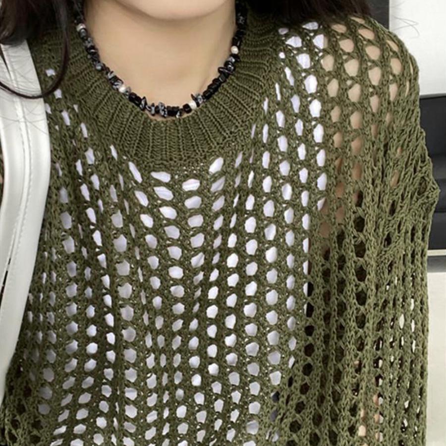 専用【ユリウスセブン】メッシュニット 長袖 透かし編み 綿100 日本製 個性的 miniministore メッシュニット 透かし編みトップス 長袖