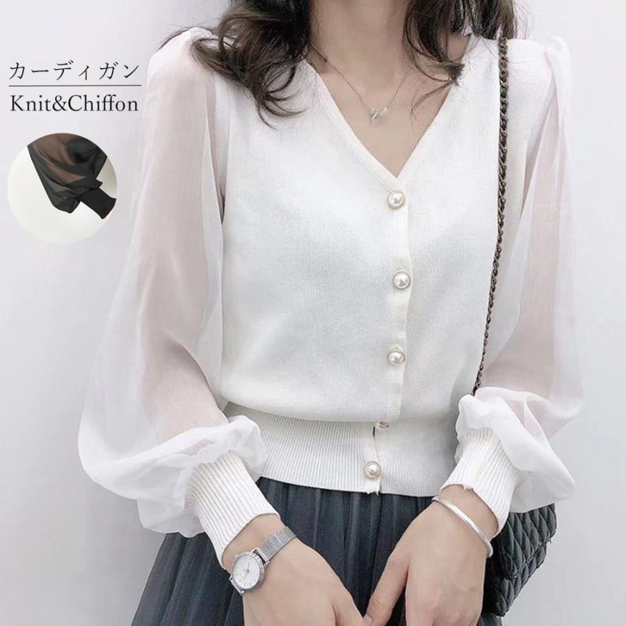 カーディガン 冷房対策 ブラウス 透け感 レディース シフォン トップス Vネック ゆったり パールボダン ネコポス可 77byfs 010 Miniministore 通販 Yahoo ショッピング
