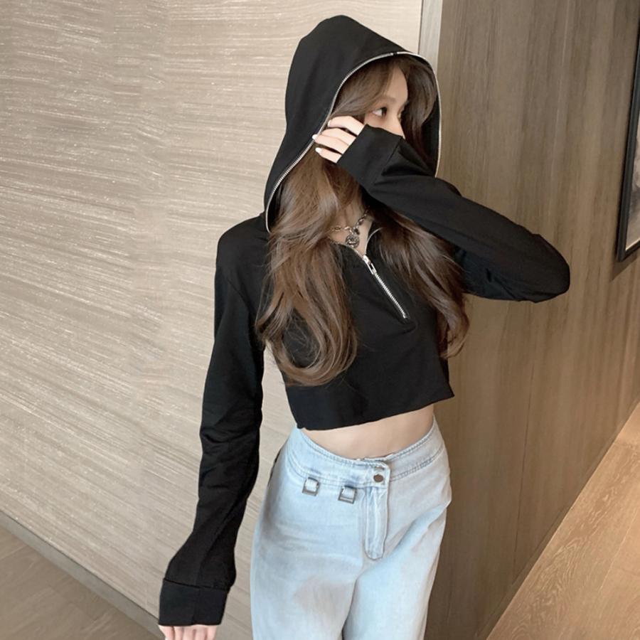 ショート丈パーカー へそ出し パーカー セクシー 長袖 フード付きトレーナー ファスナー ダンス衣装 肌見せ ヒップホップ ネコポス可 77yifg 002 Miniministore 通販 Yahoo ショッピング