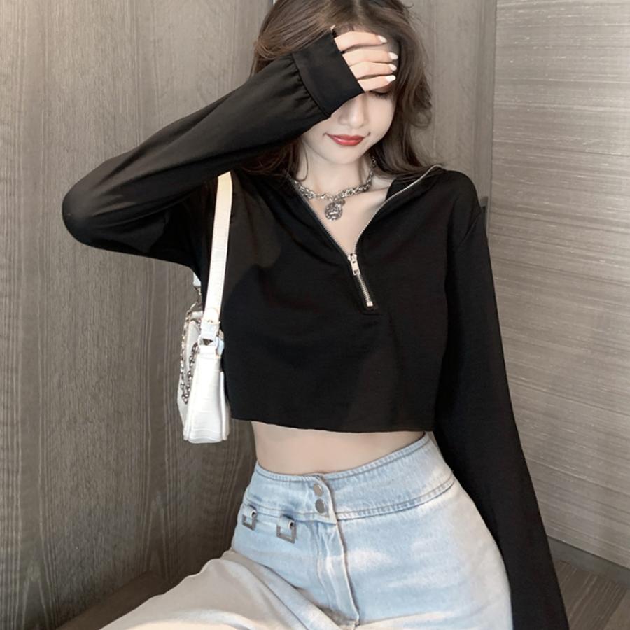 ショート丈パーカー へそ出し パーカー セクシー 長袖 フード付きトレーナー ファスナー ダンス衣装 肌見せ ヒップホップ ネコポス可 77yifg 002 Miniministore 通販 Yahoo ショッピング