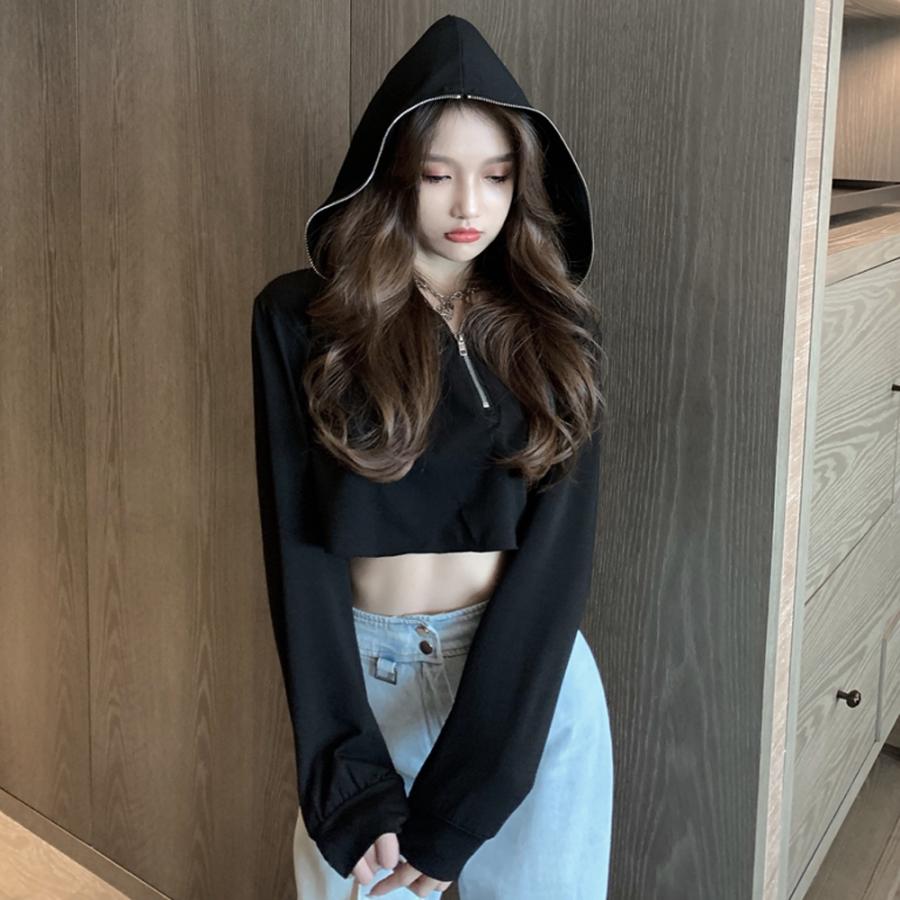 ショート丈パーカー へそ出し パーカー セクシー 長袖 フード付きトレーナー ファスナー ダンス衣装 肌見せ ヒップホップ ネコポス可 77yifg 002 Miniministore 通販 Yahoo ショッピング