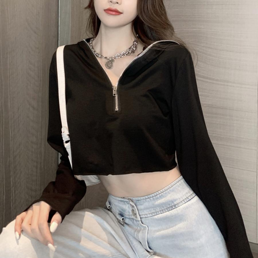 ショート丈パーカー へそ出し パーカー セクシー 長袖 フード付きトレーナー ファスナー ダンス衣装 肌見せ ヒップホップ ネコポス可 77yifg 002 Miniministore 通販 Yahoo ショッピング