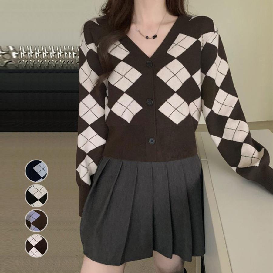 売り切りセール‼️　センソユニコ　慈雨　チェック柄ニットカーディガン未使用 miniministore アーガイル柄 ニットカーディガン レトロ【在庫