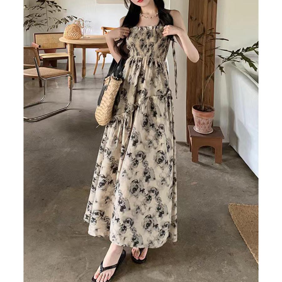 miniministore 花柄 キャミワンピース 胸元シャーリング