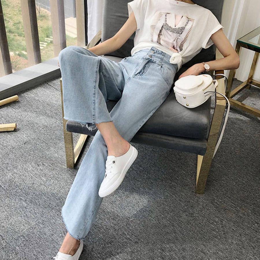 ハイウエスト デニム ワイドパンツ 切りっぱなし デニム パンツ 春夏 薄手 デニム ストレート ジーパン レディース 80xxjia 001 Miniministore 通販 Yahoo ショッピング