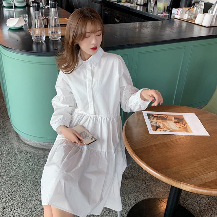 ティアード シャツ ワンピ ワンピース シャツワンピース ティアードワンピース ミニ ミニ丈 膝丈 袖あり 長袖 萌袖 襟付き フレア Aライン 前開き かわいい 大人可愛い きれいめ シンプル カジュアル 大人 上品 おしゃれ 大人女子 こなれ感 ラブリー キュート ガーリー miniministore（ミニミニストア） ロング丈シャツ ティアード【在庫