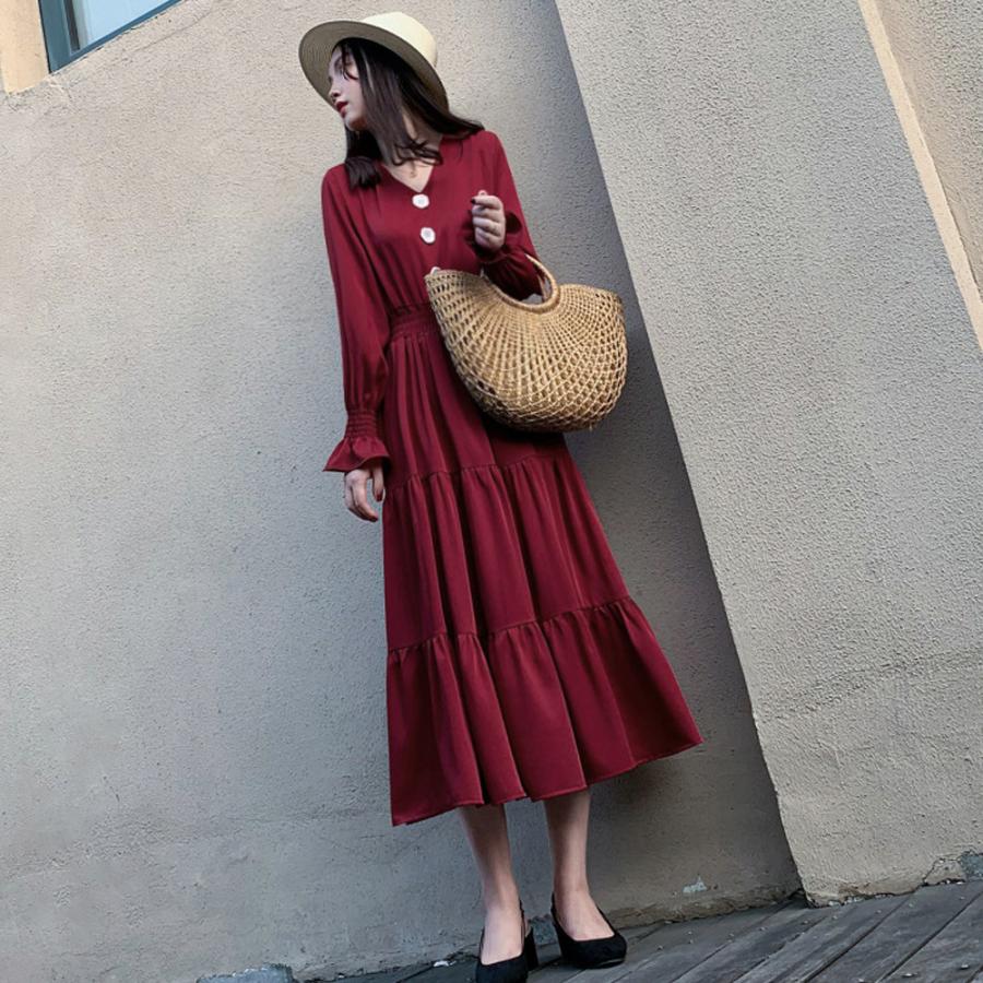 ティアードワンピース Vネック レディース 長袖 Aラインワンピース ウエストマーク着やせ おしゃれ ミモレ丈ワンピ 大人かわいい ネコポス可 zhmengr 018 Miniministore 通販 Yahoo ショッピング