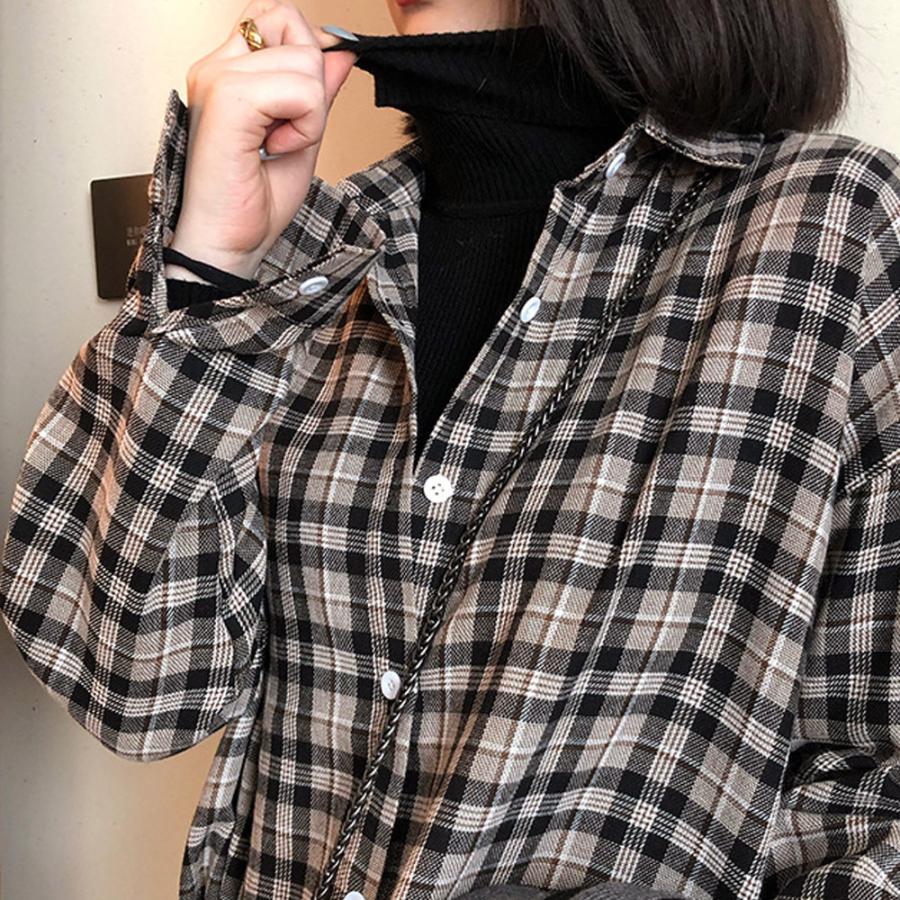チェック柄シャツ レディース シャツブラウス 春夏秋 開襟シャツ 長袖ドロップショルダー チェックブラウス カジュアル韓国風 ネコポス可 zhmengr 021 Miniministore 通販 Yahoo ショッピング