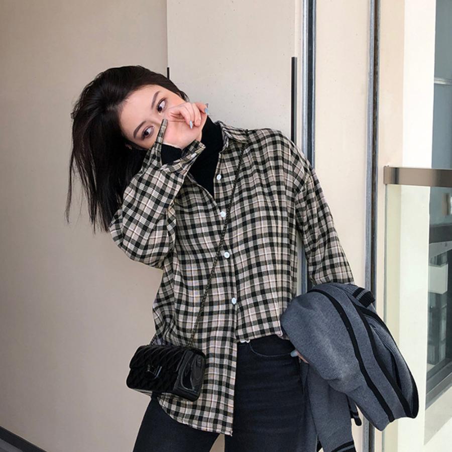 チェック柄シャツ レディース シャツブラウス 春夏秋 開襟シャツ 長袖ドロップショルダー チェックブラウス カジュアル韓国風 ネコポス可 zhmengr 021 Miniministore 通販 Yahoo ショッピング