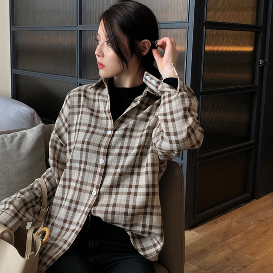 チェック柄シャツ レディース シャツブラウス 春夏秋 開襟シャツ 長袖ドロップショルダー チェックブラウス カジュアル韓国風 ネコポス可 zhmengr 021 Miniministore 通販 Yahoo ショッピング