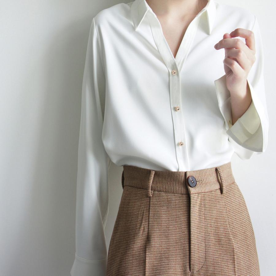 シャツブラウス 長袖 レディース Vネックシャツ おしゃれ ワイシャツ 無地 スキッパーブラウス 白 春夏オフィス Ol ネコポス可 zhmengr 023 Miniministore 通販 Yahoo ショッピング