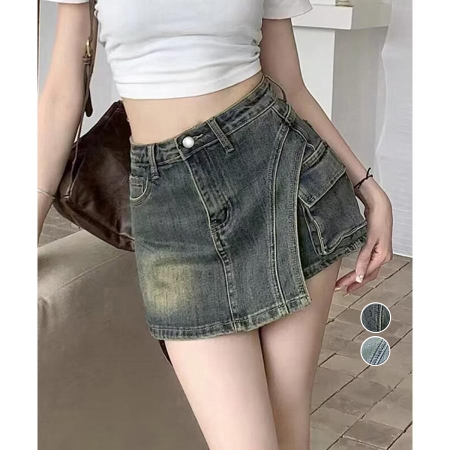 dazzlin デニム ミニスカート風 ショートパンツ miniministore（ミニミニストア） ラップスカート風デニムショート