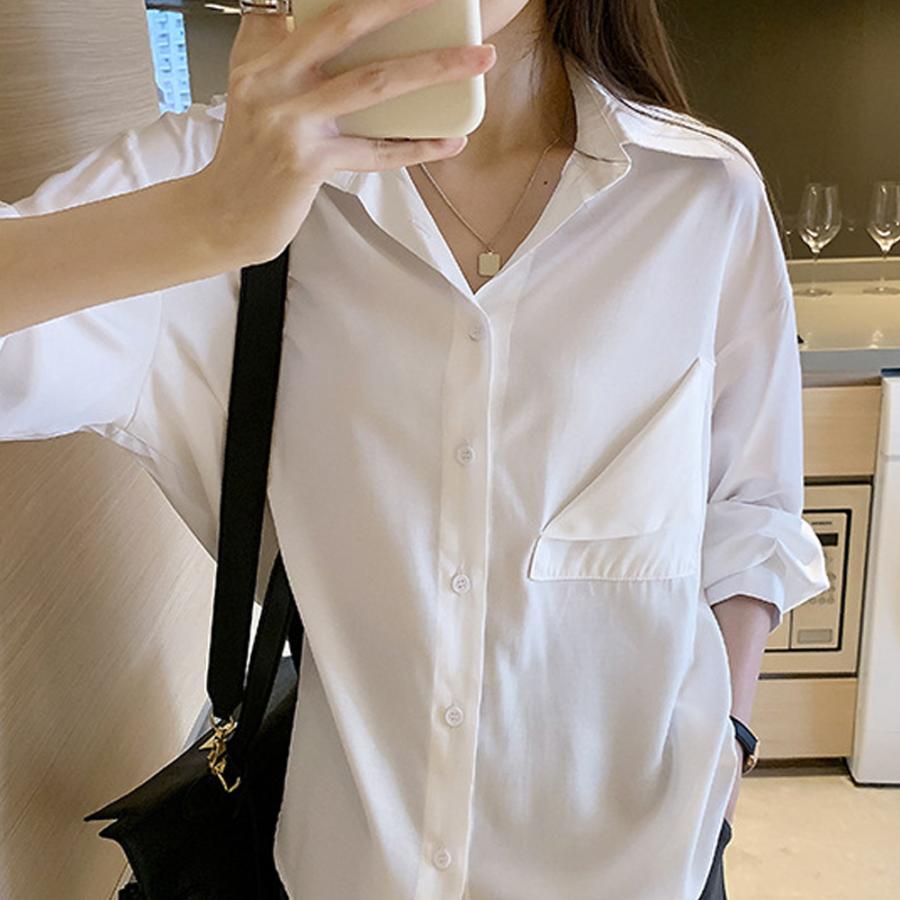 シャツ ブラウス レディース ロング 前開きシャツ 無地 トップス 仮ポケット付き 襟付き オフィス ボダン おしゃれ ネコポス可 85yn Miniministore 通販 Yahoo ショッピング