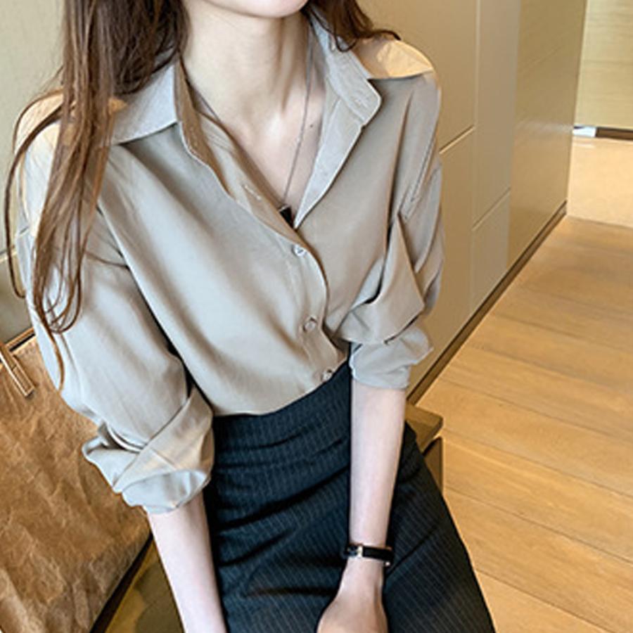 シャツ ブラウス レディース ロング 前開きシャツ 無地 トップス 襟付き オフィス ボダン おしゃれ シンプル ビジネス 仕事用 カジュアル お出かけ 上品 春夏秋 シャツ ブラウス レディース ロング 前開きシャツ 無地 トップス
