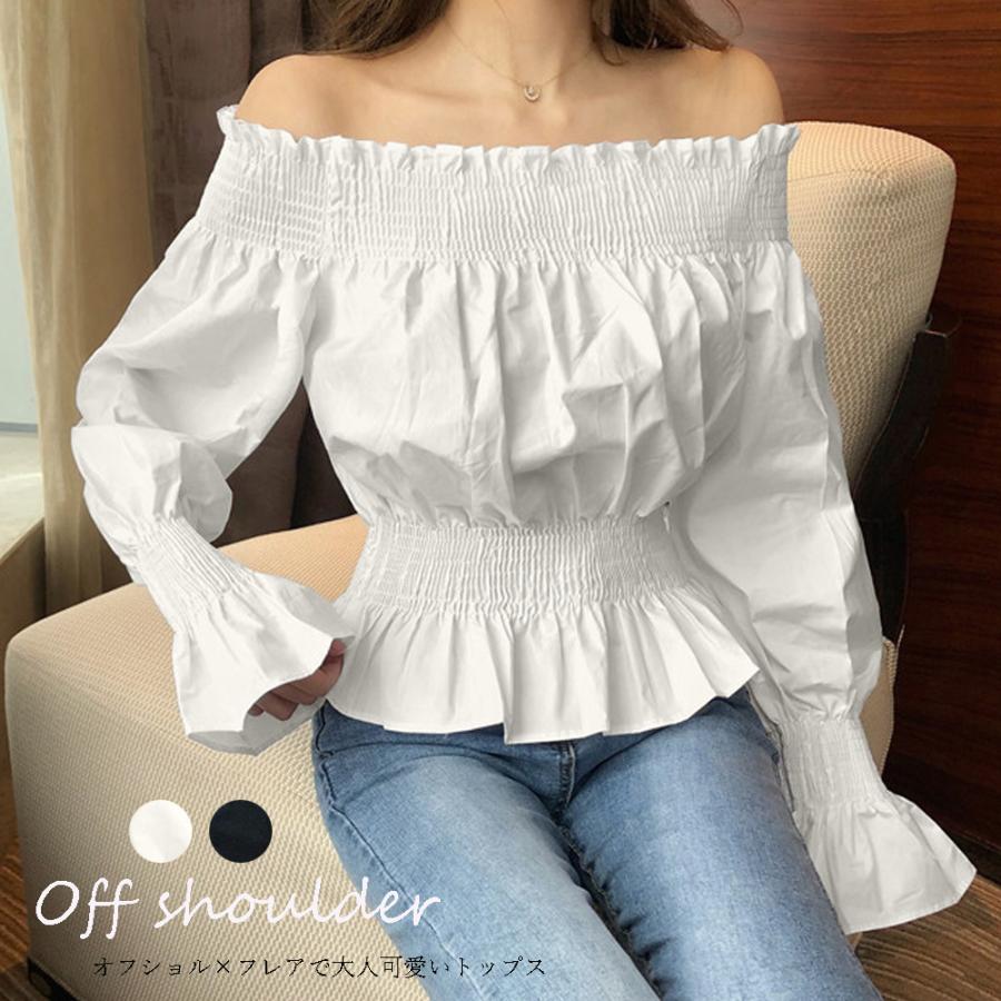 オフショルダートップス ブラウス レディース フレア 肩出し カットソー シャーリング シャツ セクシー ネコポス可 85yn Miniministore 通販 Yahoo ショッピング