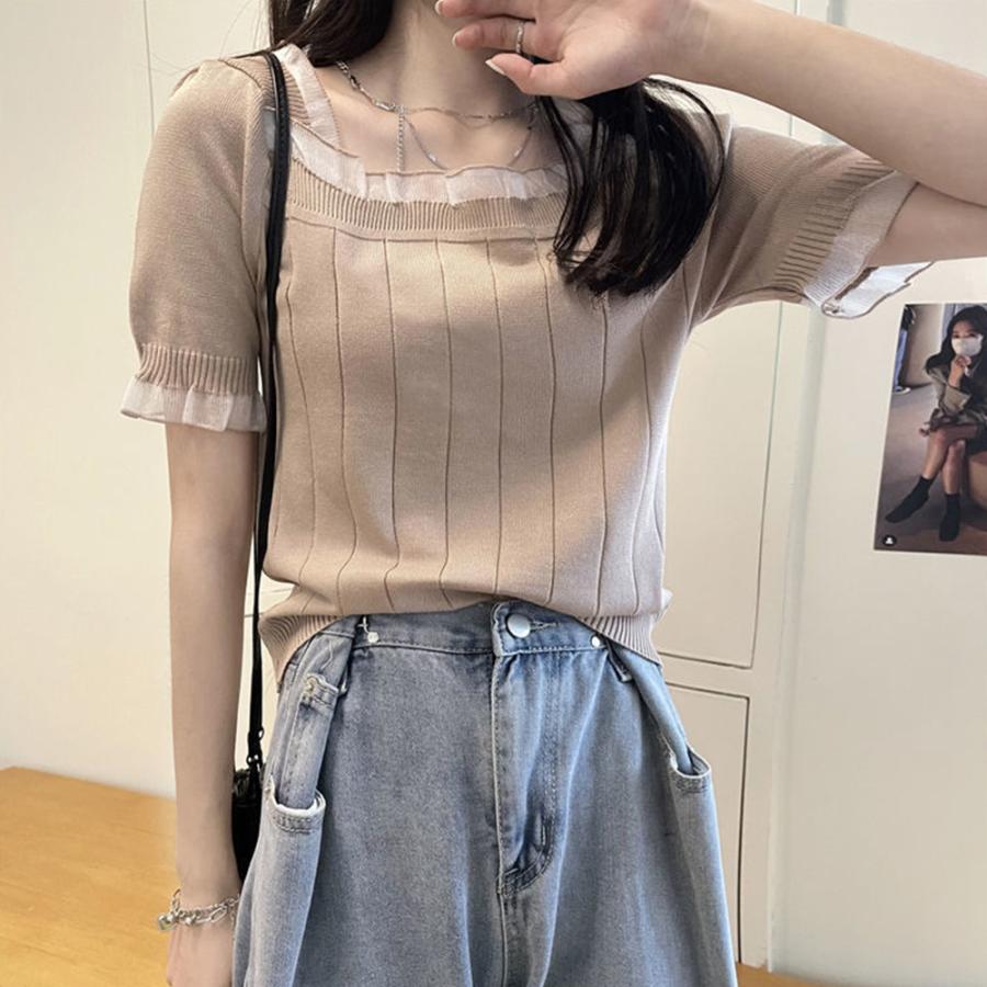miniministore スクエアネック サマーニット レース付き【ゆうパケット 