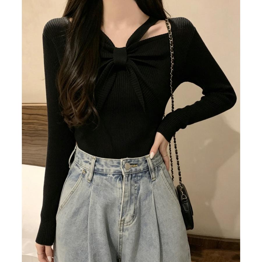 miniministore（ミニミニストア） フロントリボンリブニットトップス