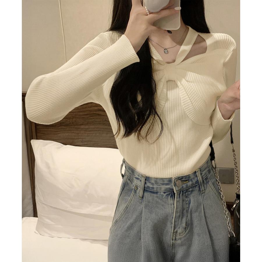miniministore（ミニミニストア） フロントリボンリブニットトップス