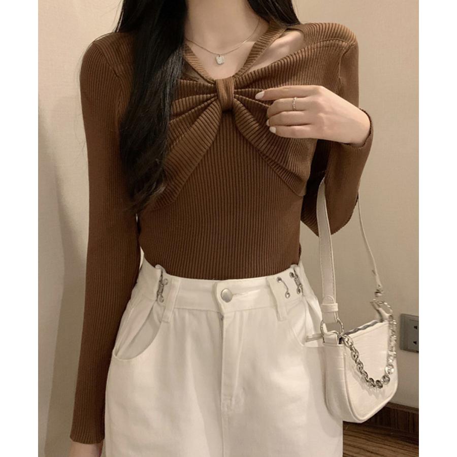 miniministore（ミニミニストア） フロントリボンリブニットトップス