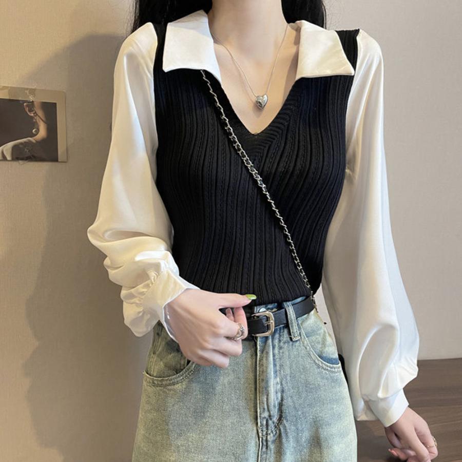 マチャット　新品タグ付き　フレアドッキングシャツニット　ブラウス 88979f45342f8ee8b4ff9c744c7bd8