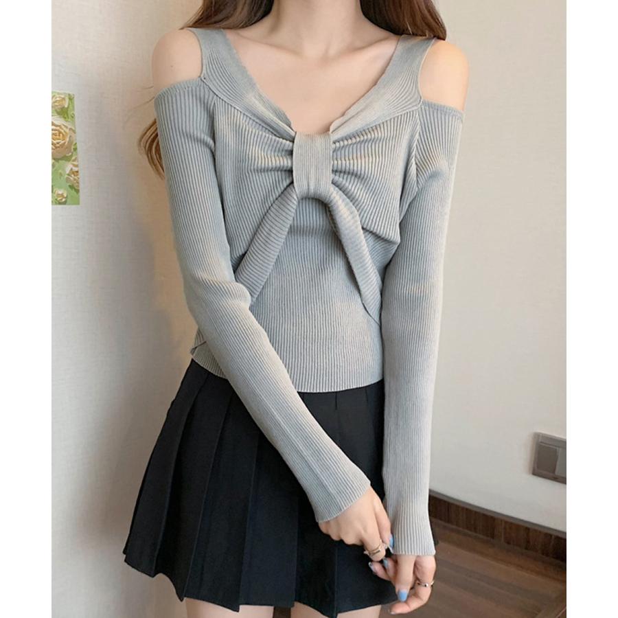 miniministore（ミニミニストア） フロントリボンリブニットトップス