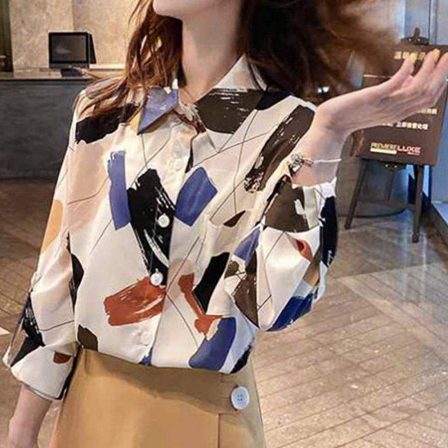 ペイント柄 シャツ レディース プリント 長袖 開襟シャツ 可愛い 襟付き ブラウス 夏春秋 トップス 着やせ 落書き ネコポス可 86aydd 001 Miniministore 通販 Yahoo ショッピング