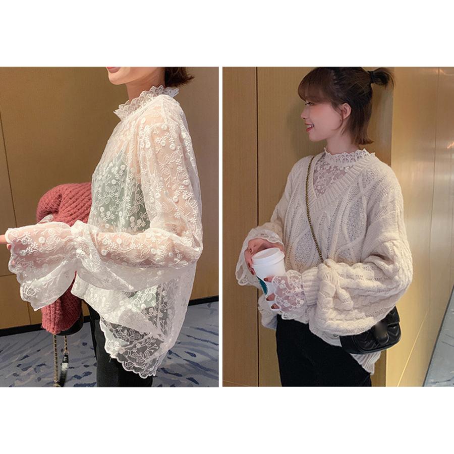 【ビアズリー】美品✨ラミー レースコンビ シアー ブラウス 総レース 花 BEARDSLEY（ビアズリー）の「《ビアズリー》レースコンビ シアー
