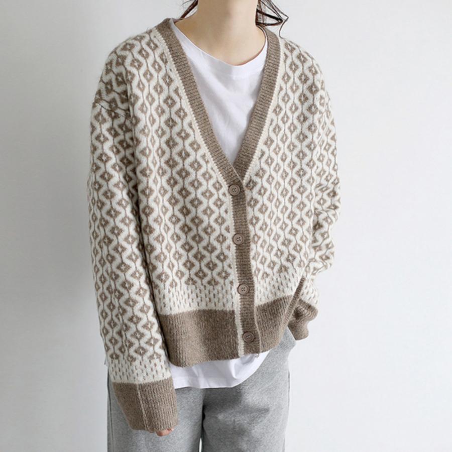 幾何学柄 ジャガードカーディガン レディース 配色ダイス柄 ニットカーディガン 長袖 ニットトップス アーガイル柄 羽織り 春秋冬 86kaning 005 Miniministore 通販 Yahoo ショッピング