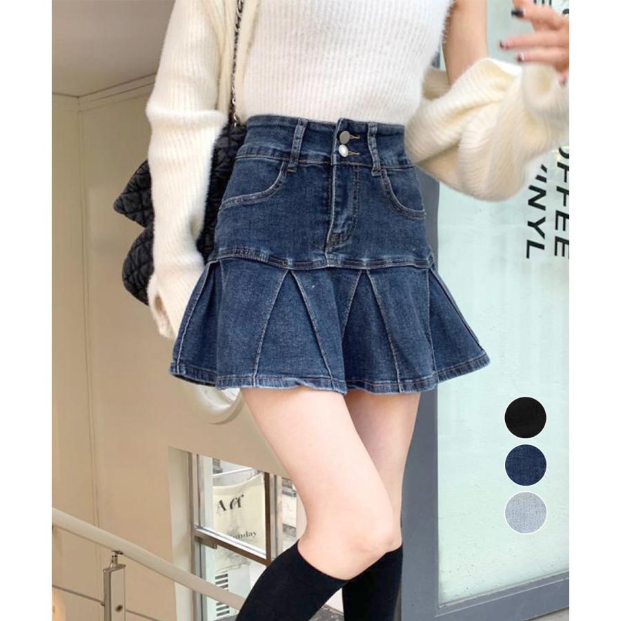 miniministore（ミニミニストア） プリーツデニムスカート韓国風ミニ
