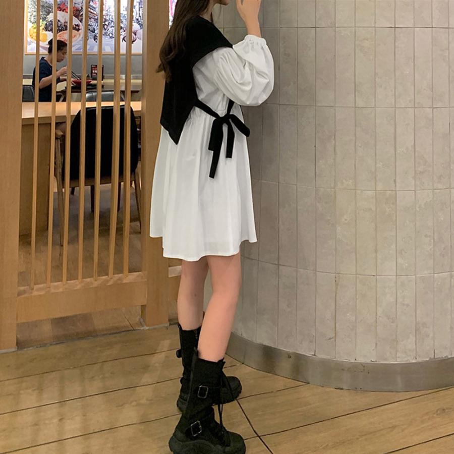 シャツワンピース レディース ベストレイヤード風 おしゃれ 長袖ワンピース 白 アシンメトリー チュニックワンピ きれいめ ネコポス可 86xanyt 002 Miniministore 通販 Yahoo ショッピング