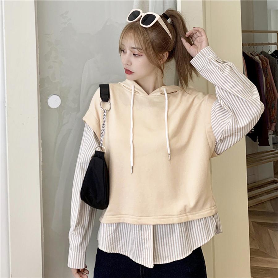 ドッキング トップス レディース 春秋 薄手パーカー 重ね着 シャツトレーナー フード付き カジュアル ネコポス可 changy 002 Miniministore 通販 Yahoo ショッピング