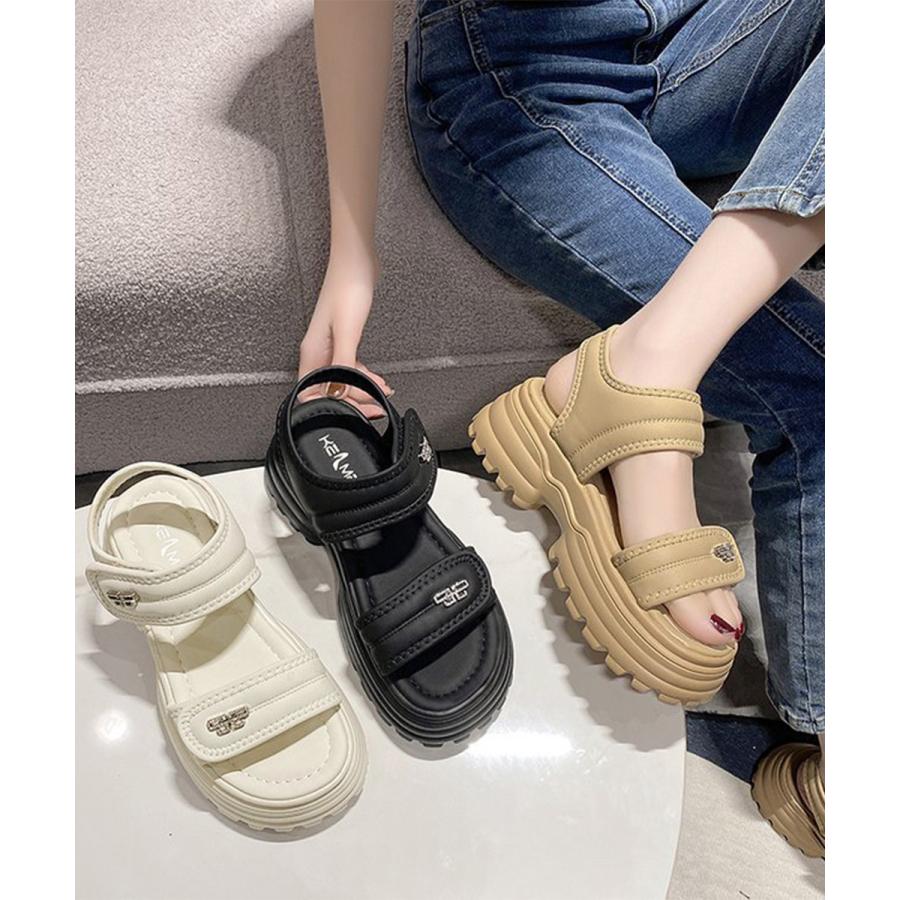 美品 MANA 2025SS ベルクロサンダル ベージュコンビ 厚底 38サイズ miniministore（ミニミニストア） 厚底ベルクロサンダル スポーツ