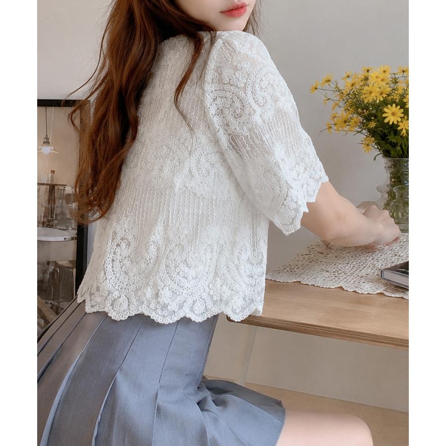 miniministore（ミニミニストア） 透かし編み花柄レース半袖