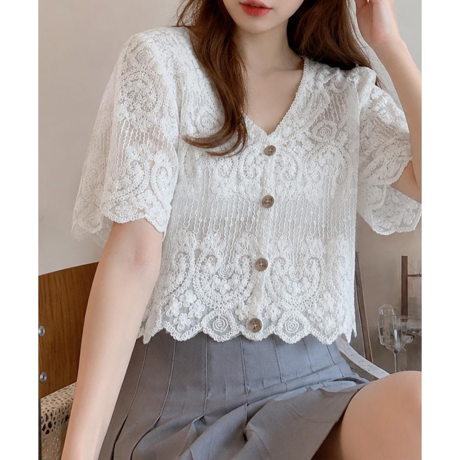 miniministore（ミニミニストア） 透かし編み花柄レース半袖