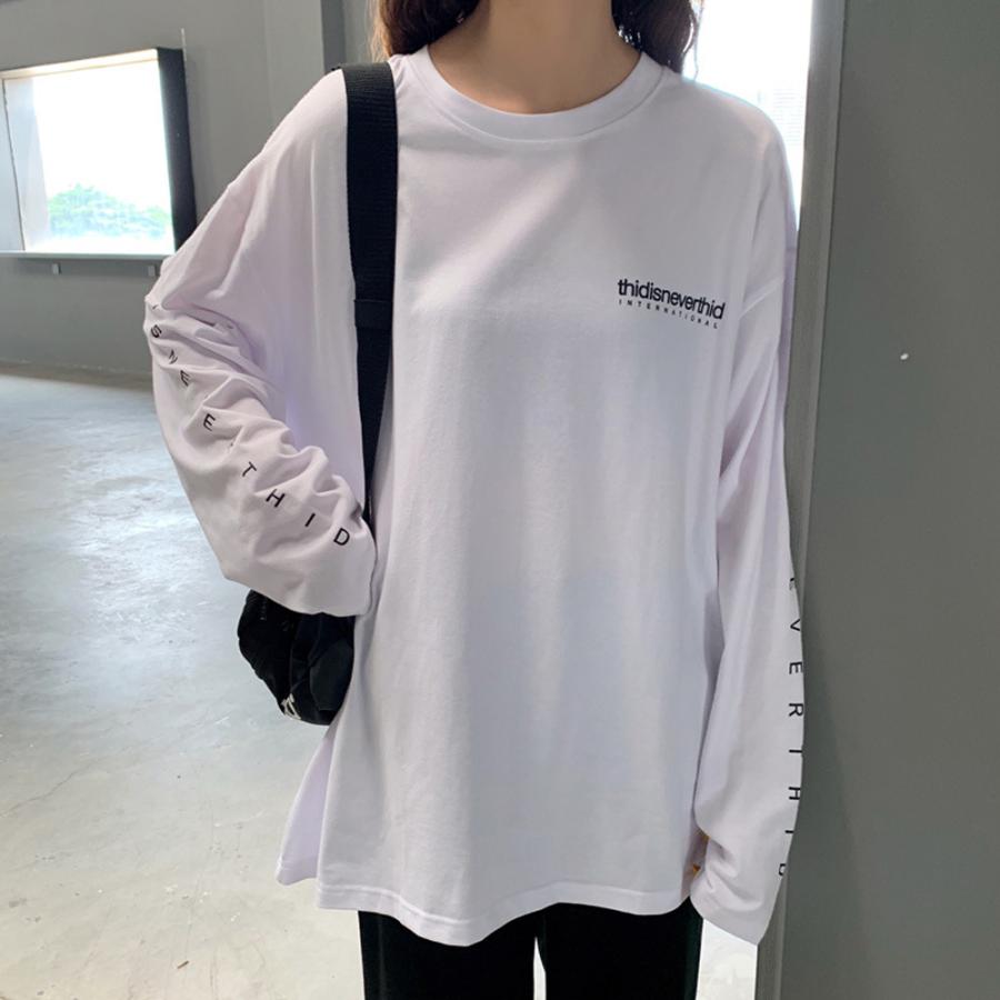 Tシャツ レディーストップス 長袖カットソー 韓国 オーバーサイズ 英字ロゴ 体型カバー ゆったり ネコポス可 99aaa 015 Miniministore 通販 Yahoo ショッピング