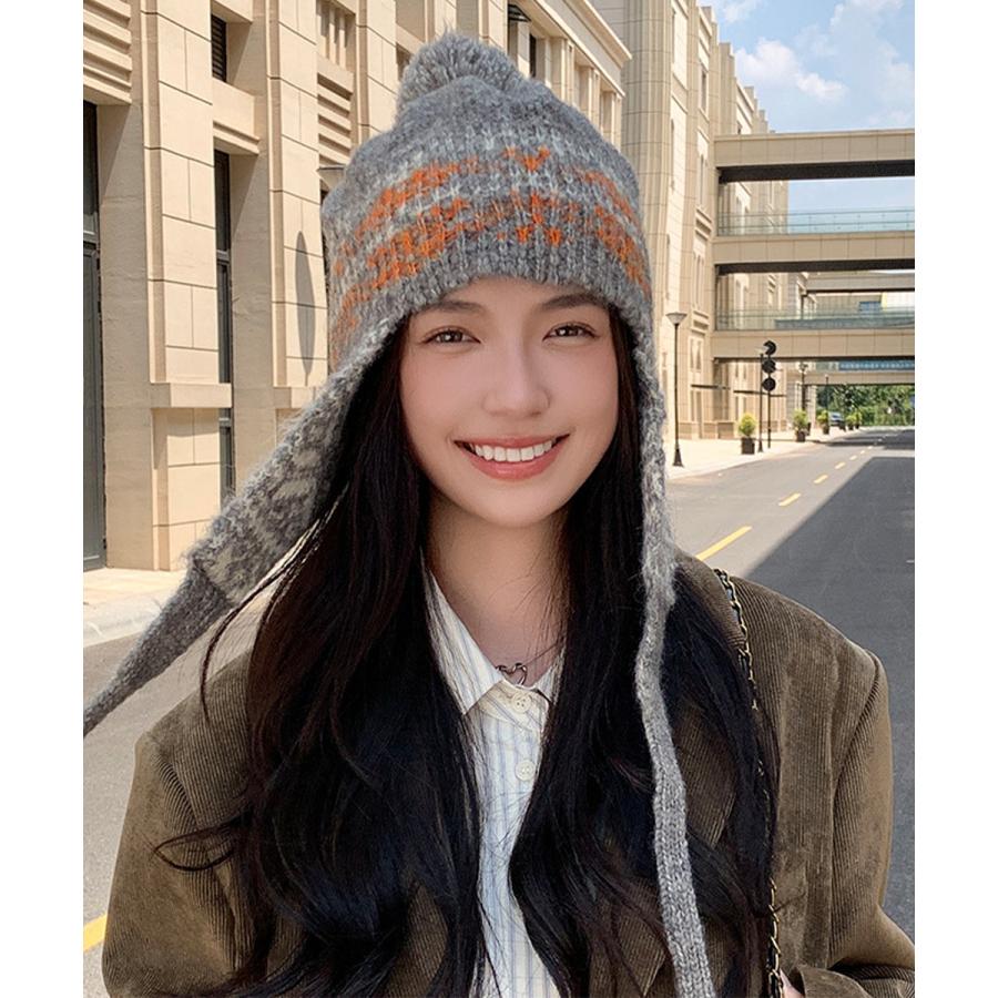 miniministore ニット帽子 レディース 配色 紐付き【ゆう miniministore ニット帽子 レディース 配色 紐付き【ゆう